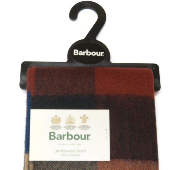 Barbour Tattersall Wool Scarf Large Navy Caramel - Picture 6 of 10